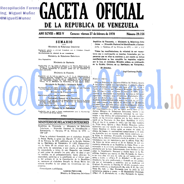 Gaceta Oficial 29156 del 27 Febrero 1970
