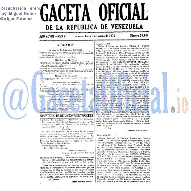 Gaceta Oficial 29164 del 9 Marzo 1970