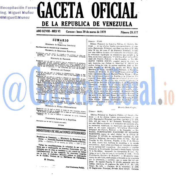 Gaceta Oficial 29177 del 30 Marzo 1970