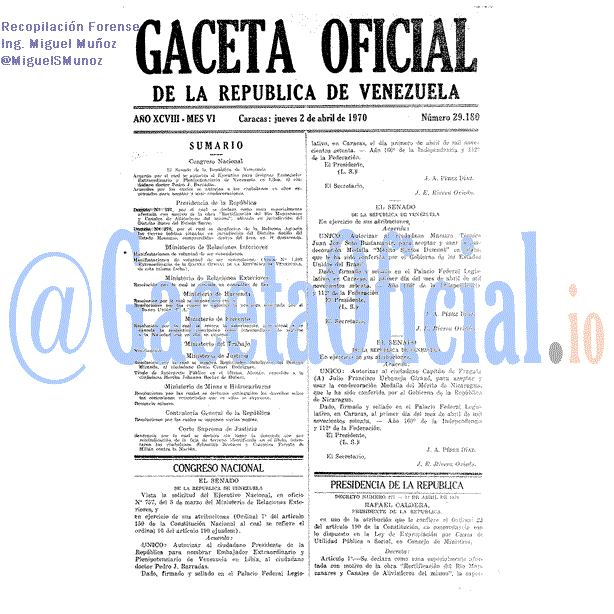 Gaceta Oficial 29180 del 2 Abril 1970