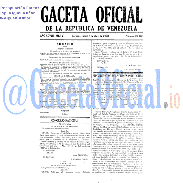 Gaceta Oficial 29183 del 6 Abril 1970
