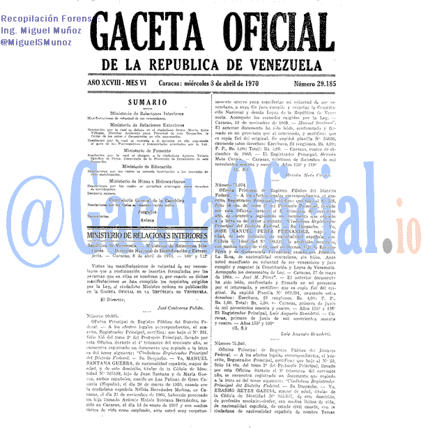 Gaceta Oficial 29185 del 8 Abril 1970