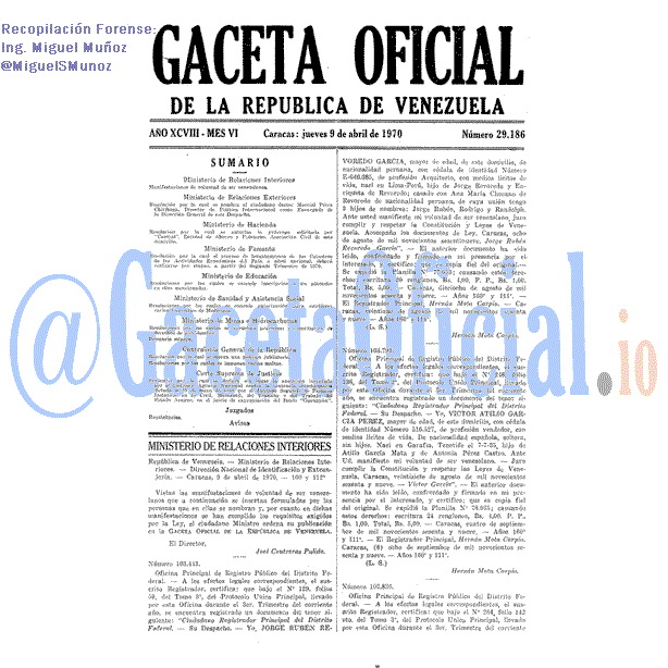 Gaceta Oficial 29186 del 9 Abril 1970