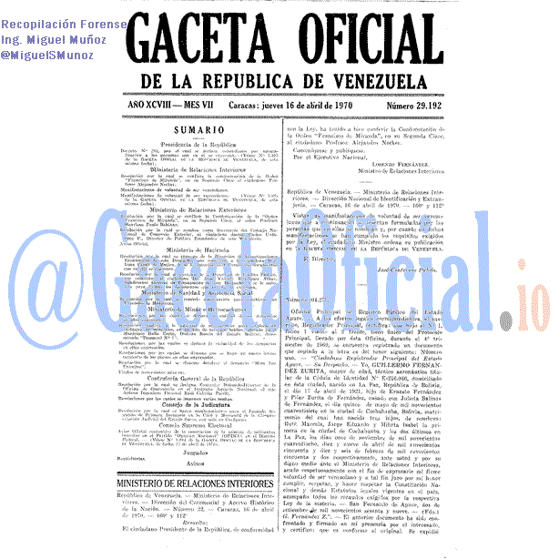 Gaceta Oficial 29192 del 16 Abril 1970
