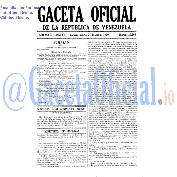 Gaceta Oficial 29196 del 21 Abril 1970
