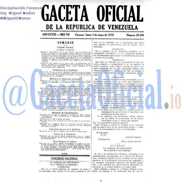 Gaceta Oficial 29206 del 4 Mayo 1970