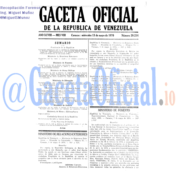 Gaceta Oficial 29214 del 13 Mayo 1970