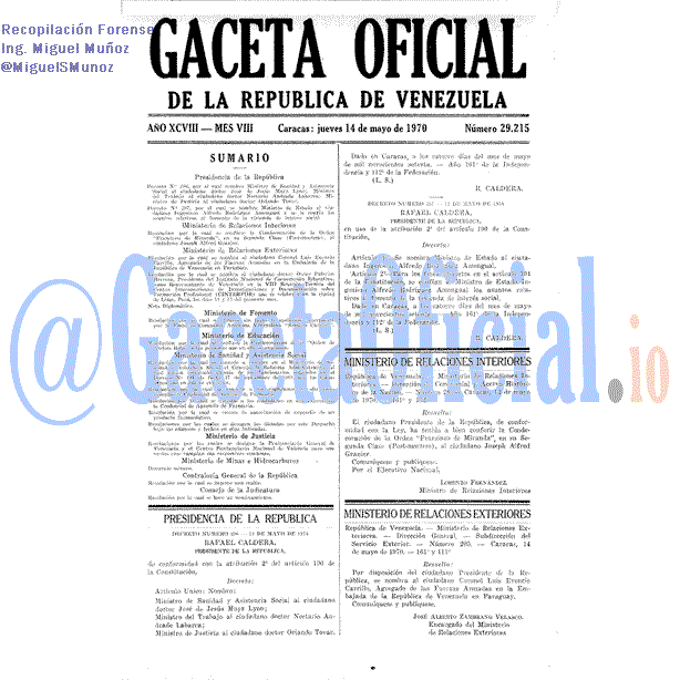 Gaceta Oficial 29215 del 14 Mayo 1970