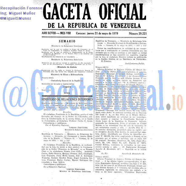 Gaceta Oficial 29221 del 21 Mayo 1970
