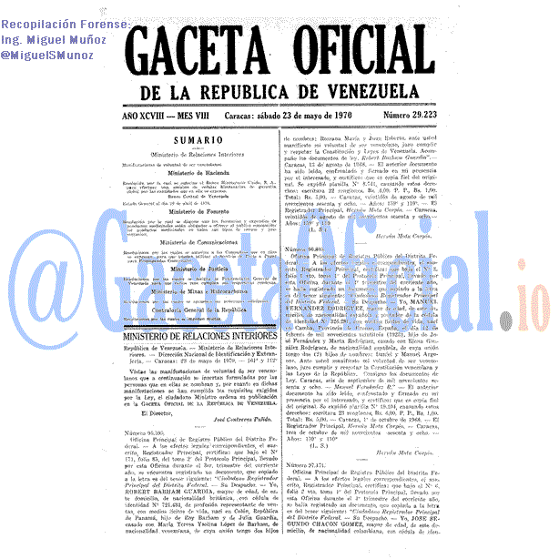 Gaceta Oficial 29223 del 23 Mayo 1970