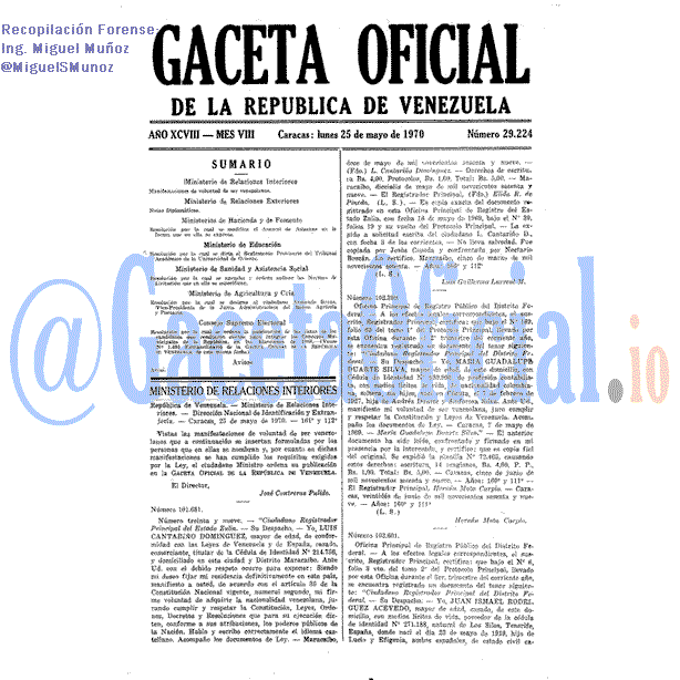 Gaceta Oficial 29224 del 25 Mayo 1970
