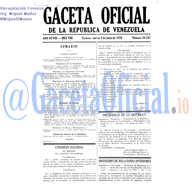 Gaceta Oficial 29233 del 4 Junio 1970
