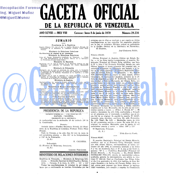 Gaceta Oficial 29236 del 8 Junio 1970