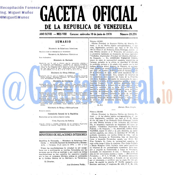 Gaceta Oficial 29238 del 10 Junio 1970