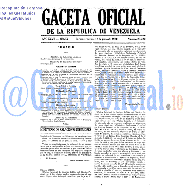 Gaceta Oficial 29240 del 12 Junio 1970