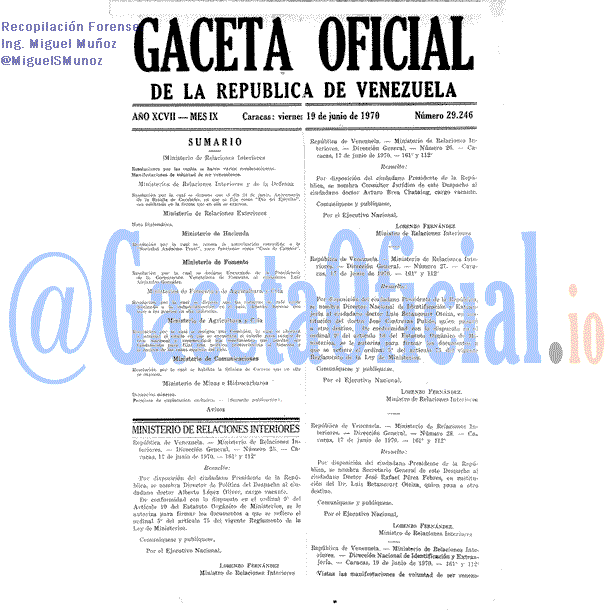 Gaceta Oficial 29246 del 19 Junio 1970