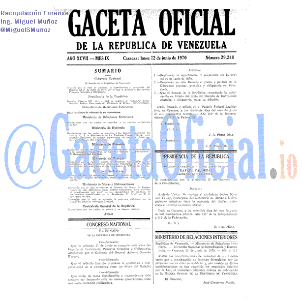 Gaceta Oficial 29248 del 22 Junio 1970