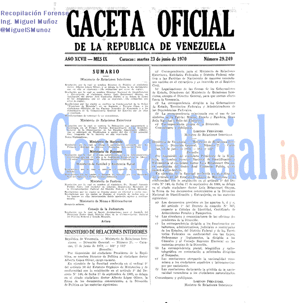 Gaceta Oficial 29249 del 23 Junio 1970