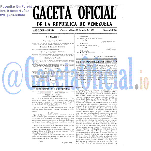 Gaceta Oficial 29252 del 27 Junio 1970