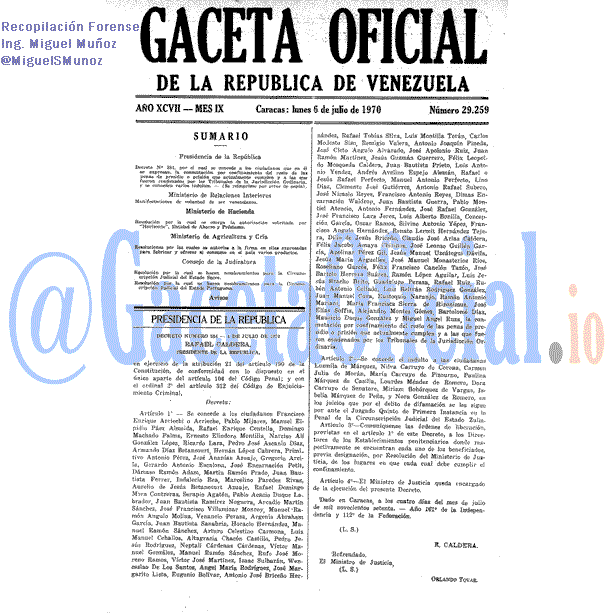 Gaceta Oficial 29259 del 6 Julio 1970