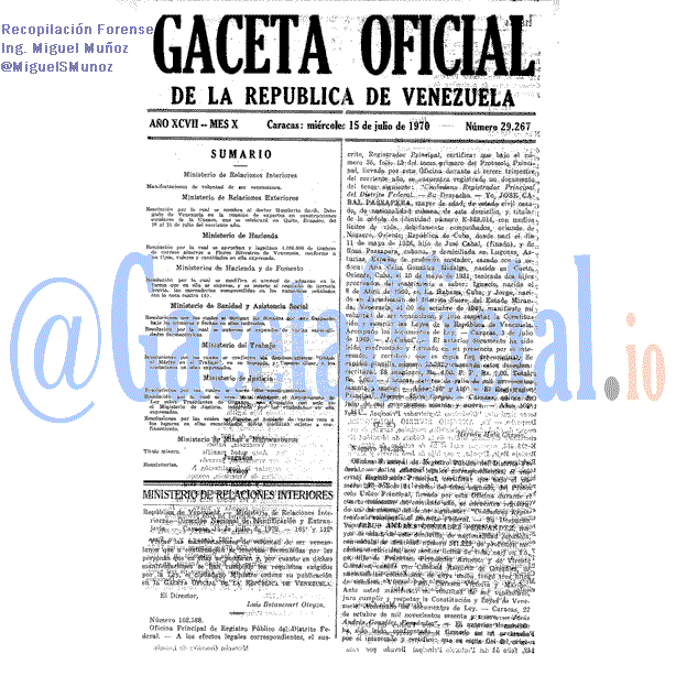 Gaceta Oficial 29267 del 15 Julio 1970