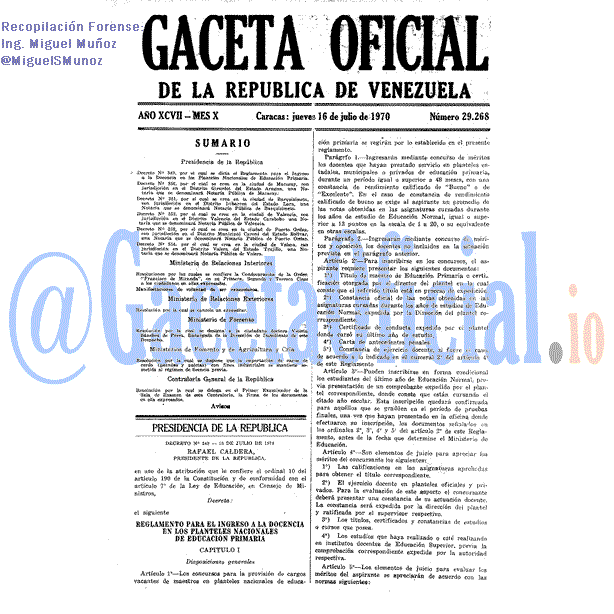 Gaceta Oficial 29268 del 16 Julio 1970