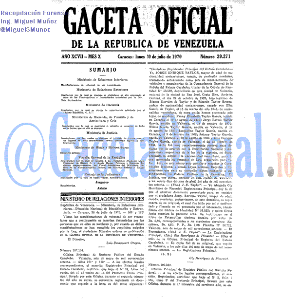 Gaceta Oficial 29271 del 20 Julio 1970