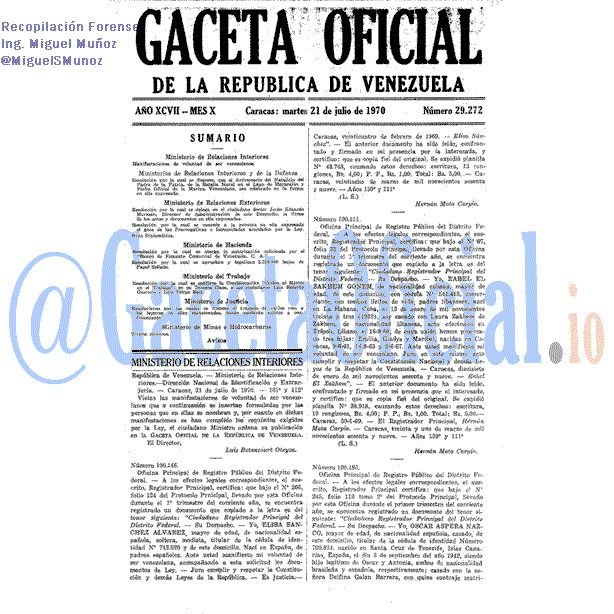 Gaceta Oficial 29272 del 21 Julio 1970
