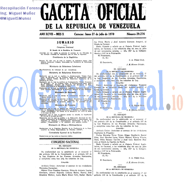 Gaceta Oficial 29276 del 27 Julio 1970
