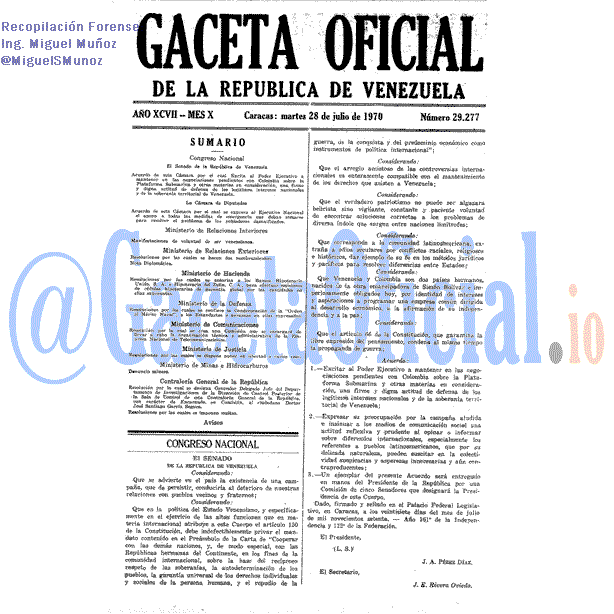 Gaceta Oficial 29277 del 28 Julio 1970