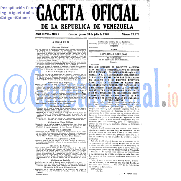 Gaceta Oficial 29279 del 30 Julio 1970