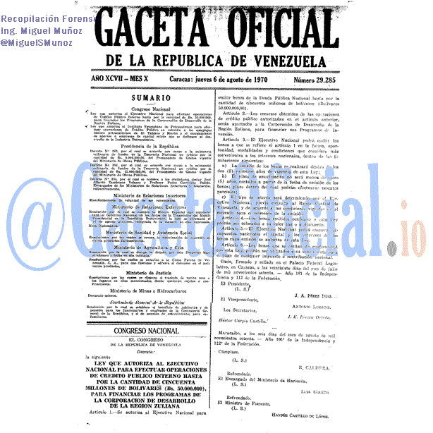 Gaceta Oficial 29285 del 6 Agosto 1970