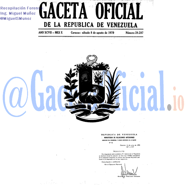 Gaceta Oficial 29287 del 8 Agosto 1970