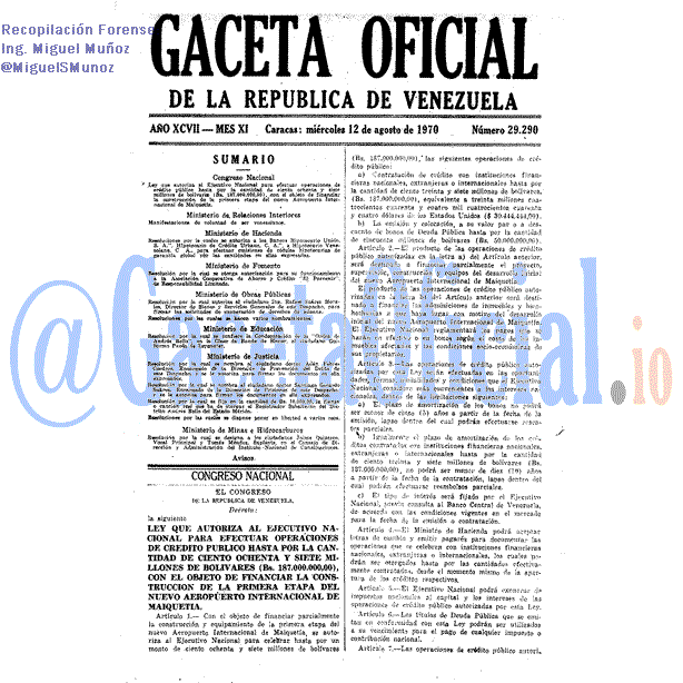 Gaceta Oficial 29290 del 12 Agosto 1970
