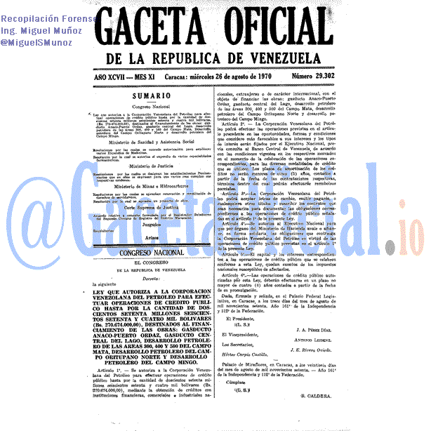 Gaceta Oficial 29302 del 26 Agosto 1970