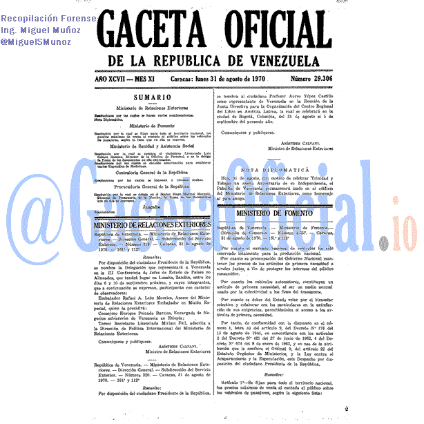 Gaceta Oficial 29306 del 31 Agosto 1970