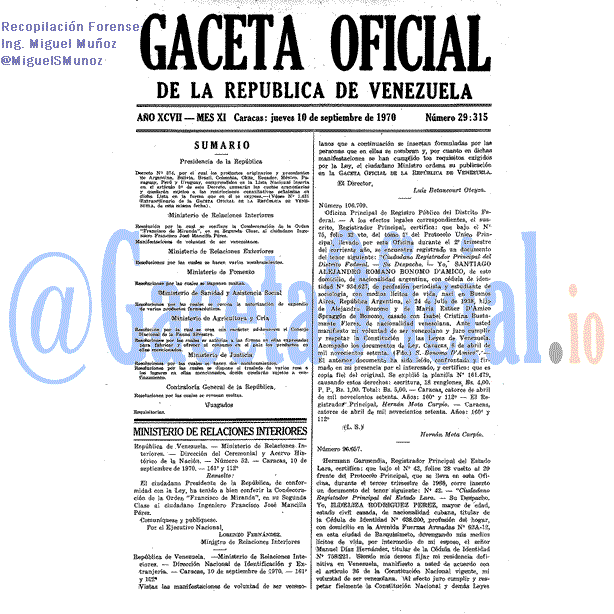 Gaceta Oficial 29315 del 10 Septiembre 1970