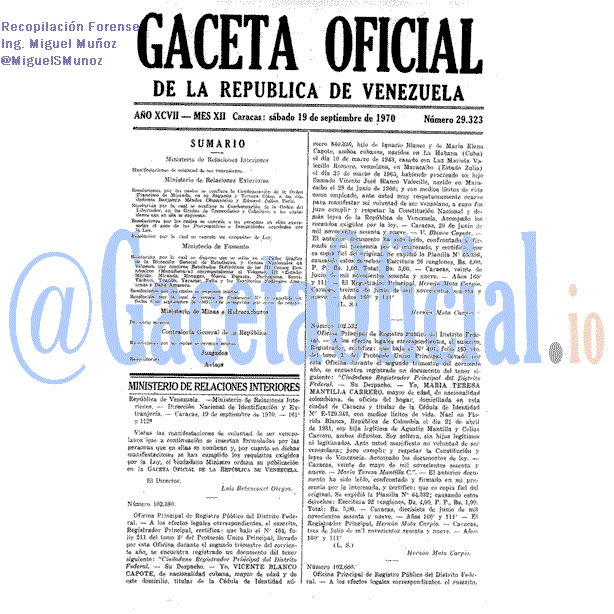 Gaceta Oficial 29323 del 19 Septiembre 1970