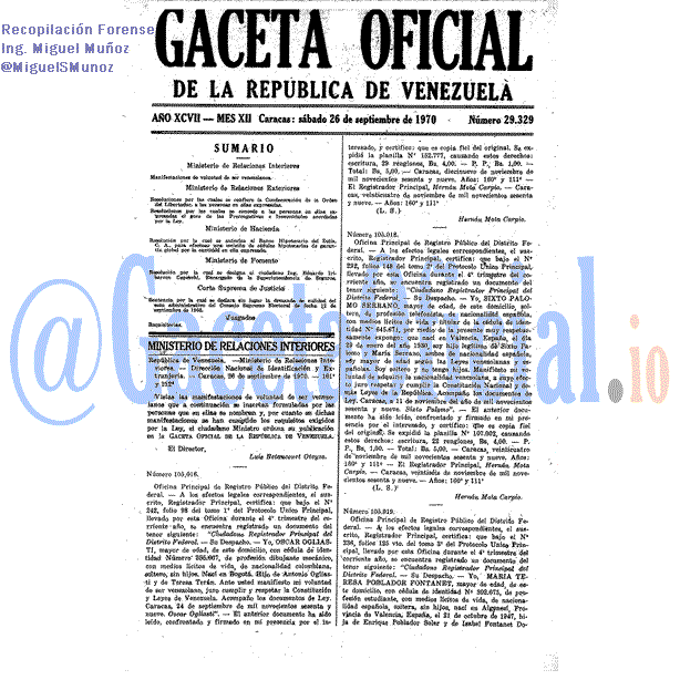 Gaceta Oficial 29329 del 26 Septiembre 1970