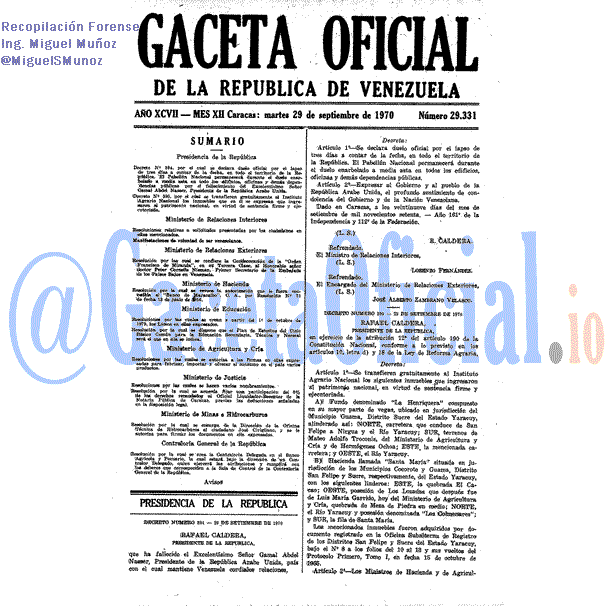 Gaceta Oficial 29331 del 29 Septiembre 1970