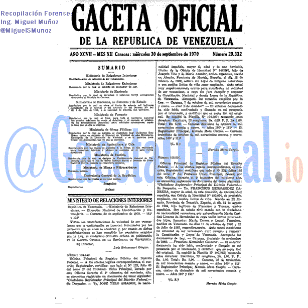 Gaceta Oficial 29332 del 30 Septiembre 1970