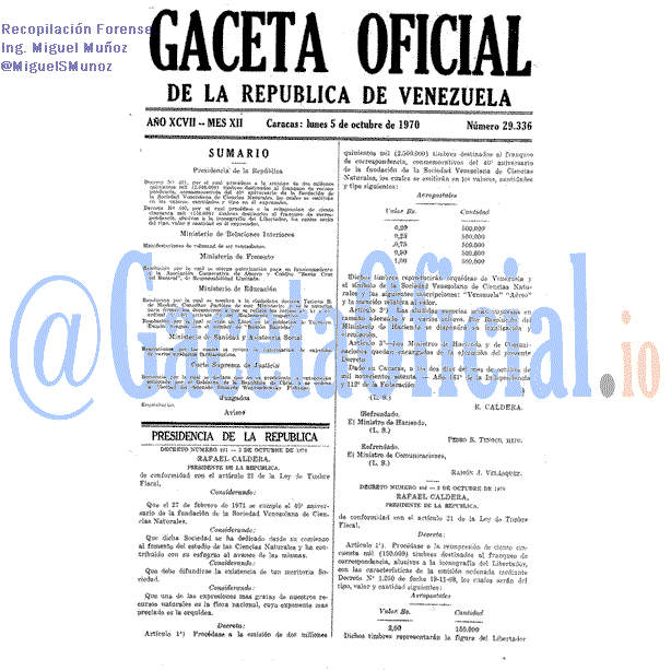 Gaceta Oficial 29336 del 5 Octubre 1970
