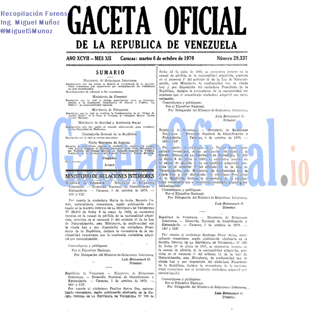 Gaceta Oficial 29337 del 6 Octubre 1970