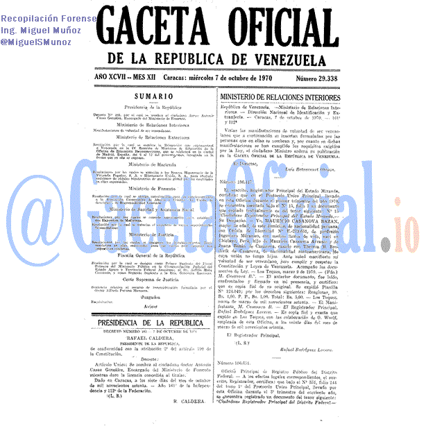 Gaceta Oficial 29338 del 7 Octubre 1970