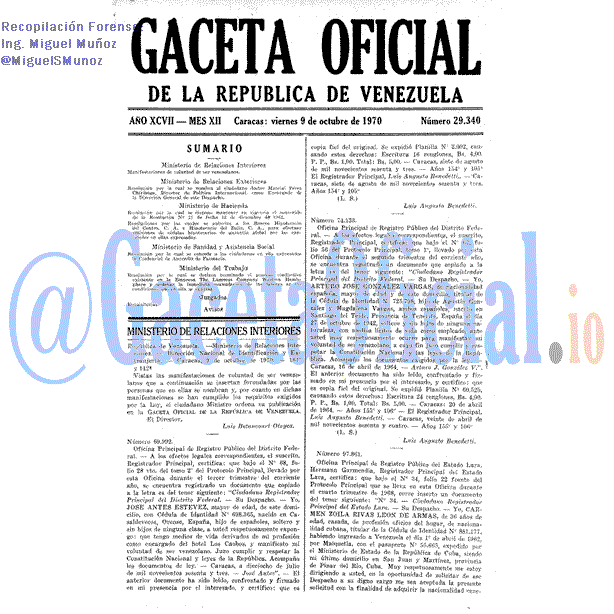 Gaceta Oficial 29340 del 9 Octubre 1970