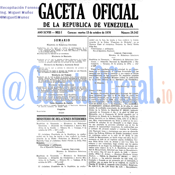 Gaceta Oficial 29342 del 13 Octubre 1970