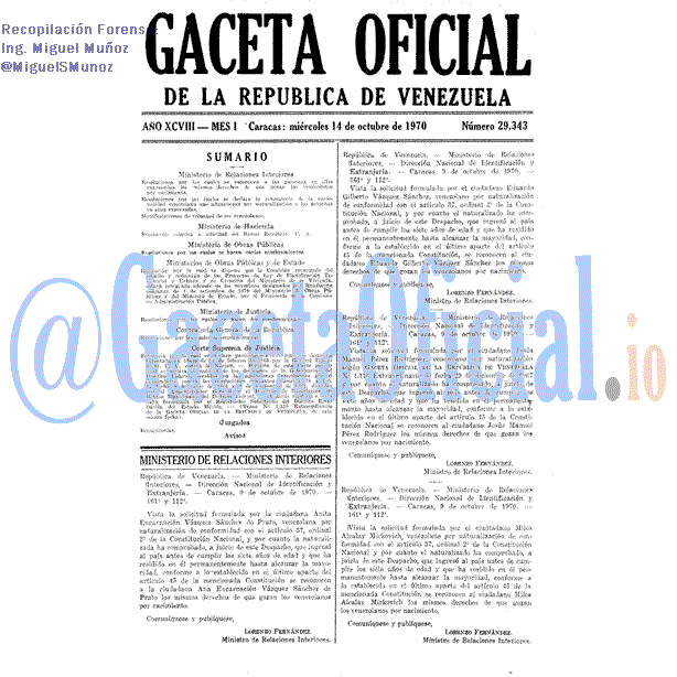 Gaceta Oficial 29343 del 14 Octubre 1970