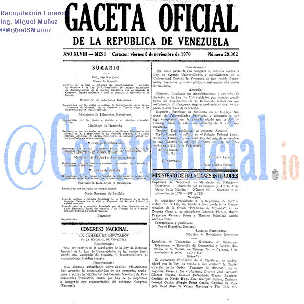 Gaceta Oficial 29362 del 6 Noviembre 1970