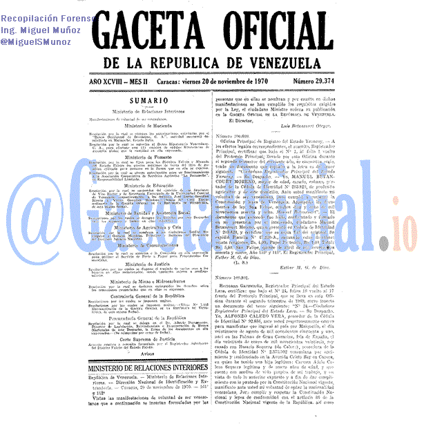 Gaceta Oficial 29374 del 20 Noviembre 1970