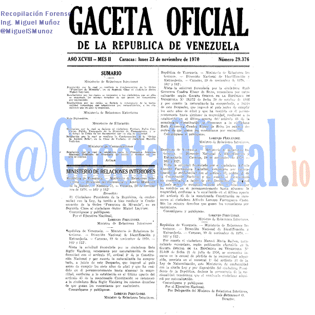 Gaceta Oficial 29376 del 23 Noviembre 1970